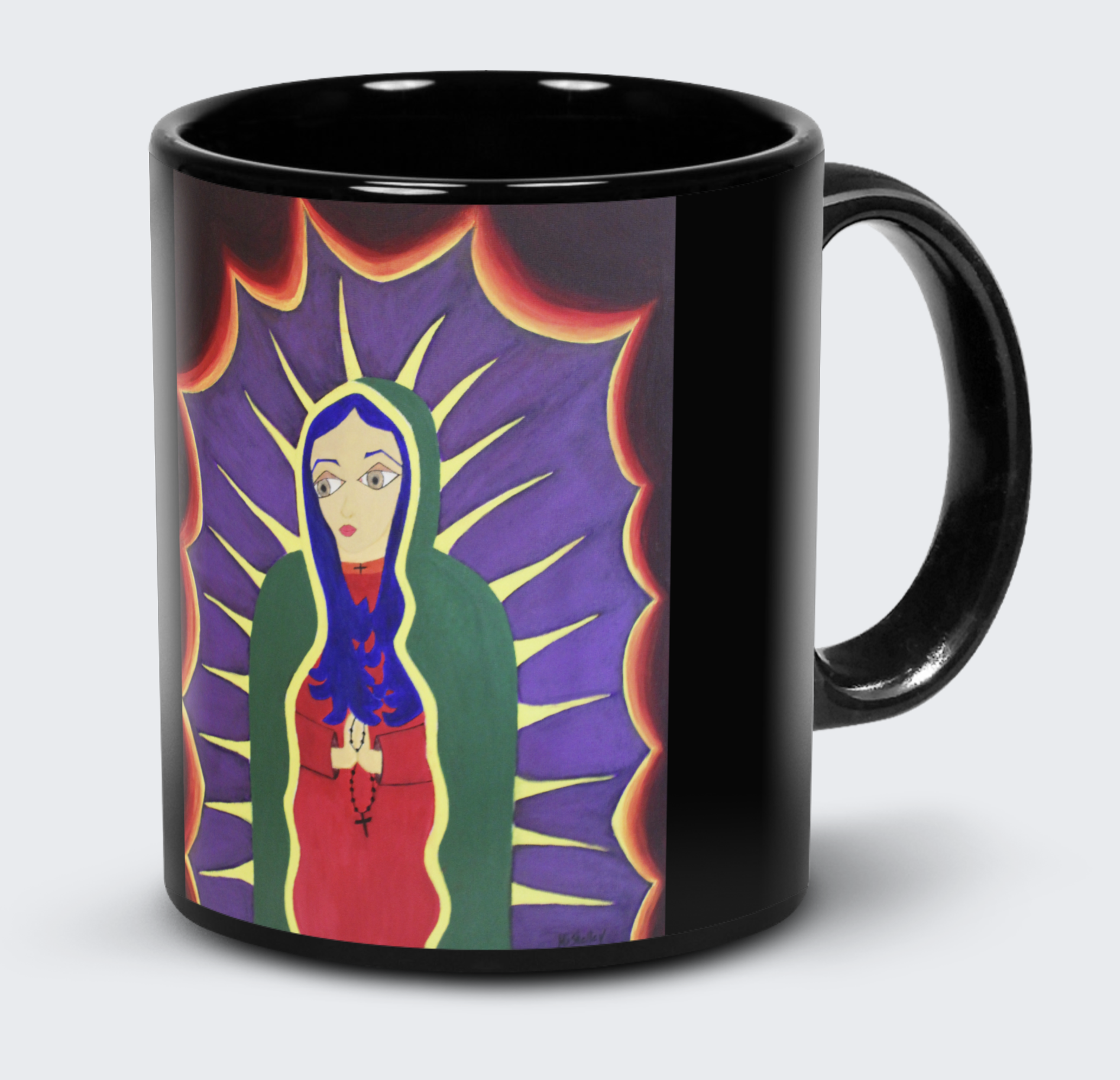 Let Your Light Shine Guada Lupita painting by Michelle G. Mendoza 15 oz. Black Coffee Mug