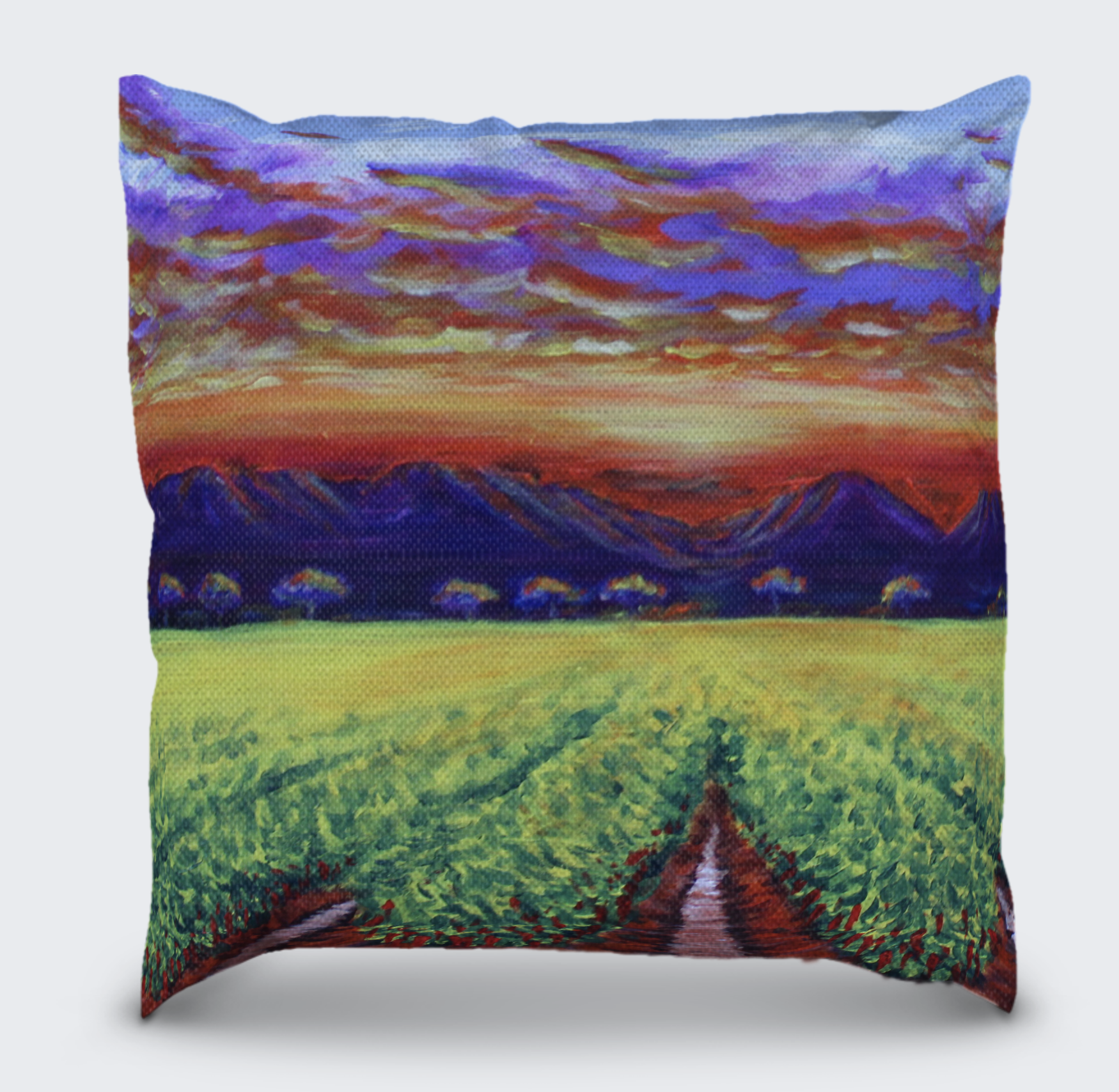 Enchanted in Green Fields painting by Jose Mendoza 16 x 16 Inch Pillow